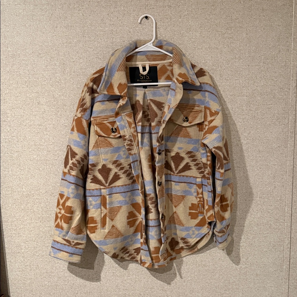 STS Ranchwear Women’s Patterned Shirt Jacket - Tan and Blue